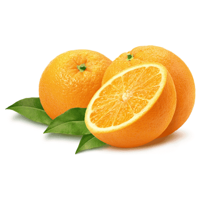 a group of oranges with leaves