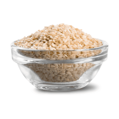 a bowl of white sesame seeds