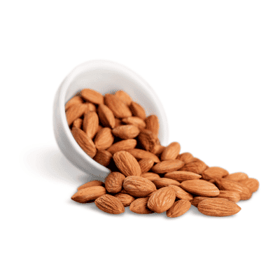 a bowl of almonds spilling out of it